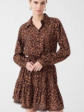 Rebecca Minkoff Leopard Print Mini Dress Long Sleeve Brown Animal Ruffle Party